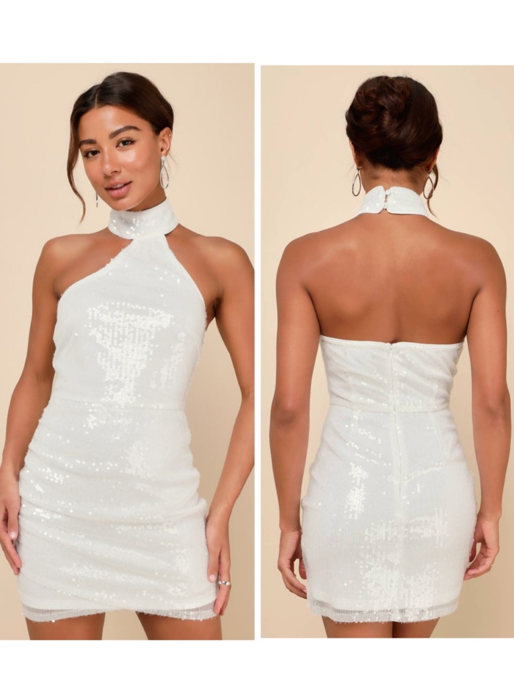 Lulu's White Sequin Halter Mini Dress